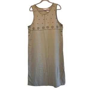 White Stag Linen Blend Sleeveless Dress Jumper Embroidered Floral Sage Size XL